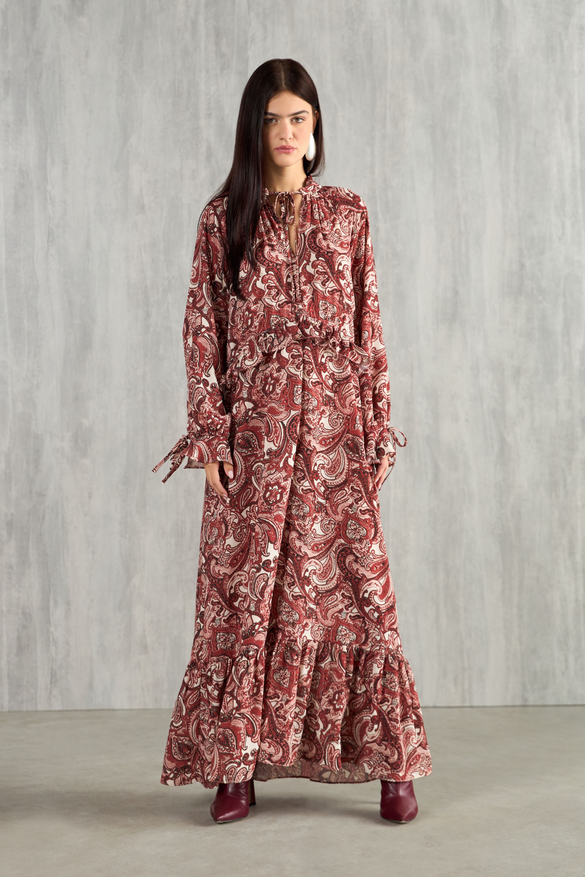 REST0938 - VESTIDO LONGO COM BABADO ESTAMPADO RECON.REST0872